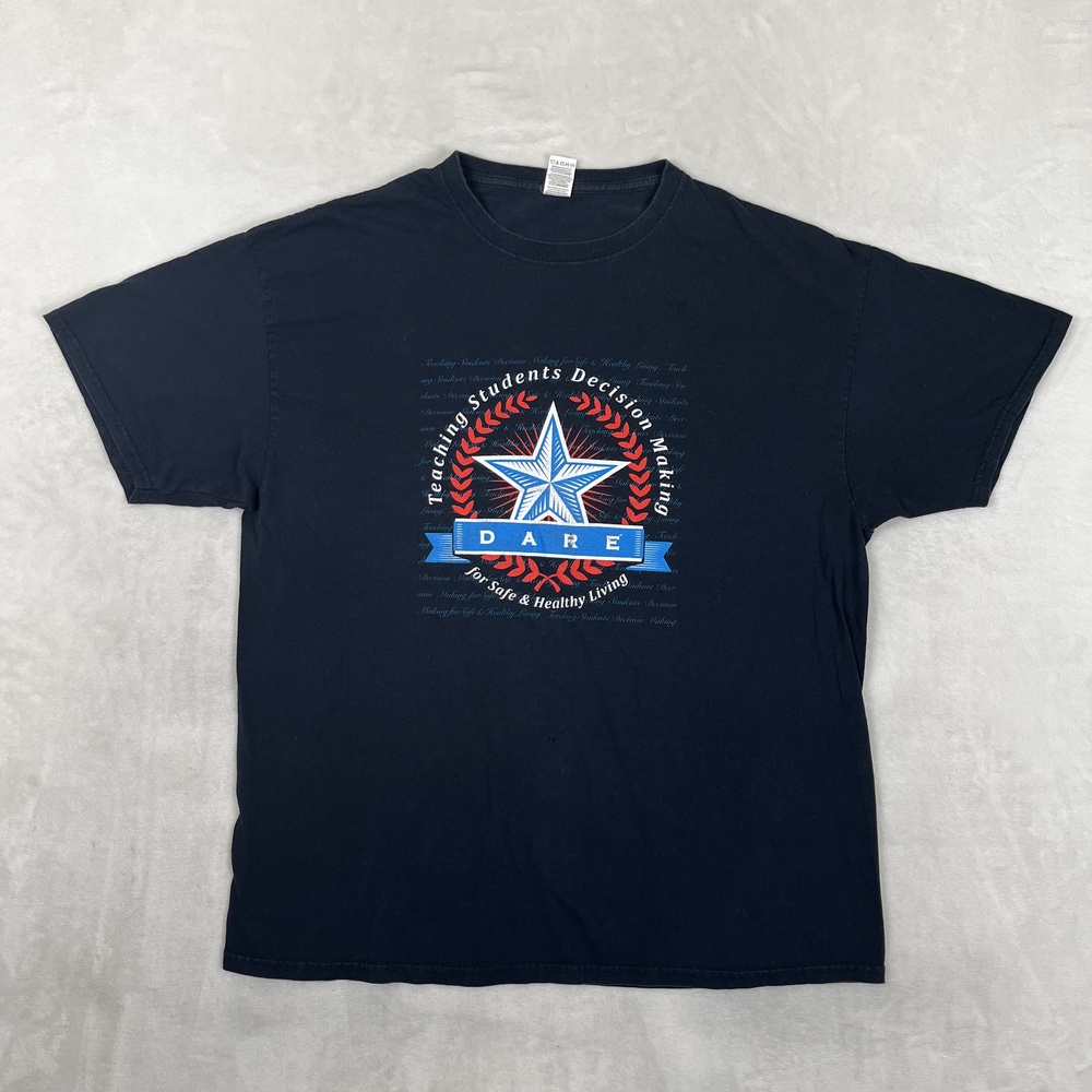 Vintage DARE T-Shirt Mens XL Black Safe & Healthy Graphic Tee